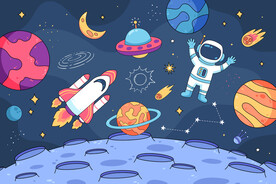 卡通太空星球宇航员火箭银河背景