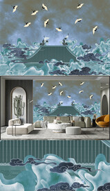 意境水墨山水新中式禅意电视山水