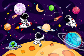 卡通星球宇航员太空宇宙星空背景