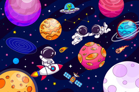 太空星球卡通宇航员银河宇宙背景