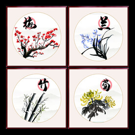 梅兰竹菊挂画