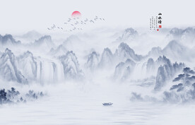 中国风水墨意境山水风景背景