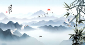 抽象水墨山水画背景墙