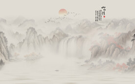 写意山水背景墙 