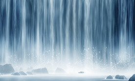 流水生财瀑布山水画