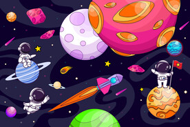 卡通星球太空宇航员火箭星空背景
