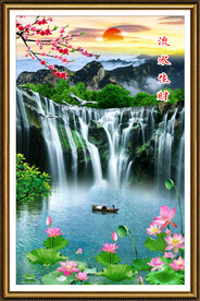 流水生财瀑布山水画