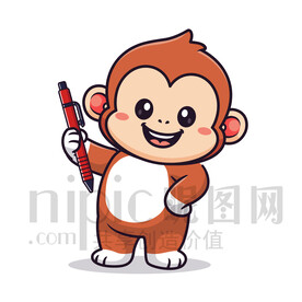 可爱卡通拿铅笔的小猴子