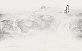 中式国画山水情背景墙