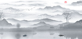 中式水墨山水画