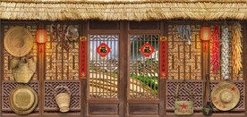 复古80后90后农村民居背景墙