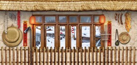 复古80后90后农村民居背景墙