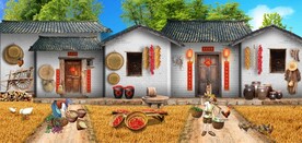 怀旧农村80后90后童年背景墙