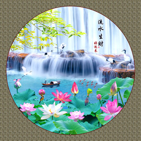 圆形山水画流水生财