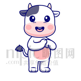 可爱卡通握拳的小奶牛