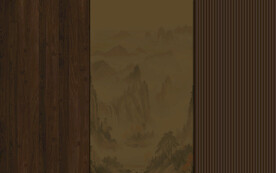 中式格栅木纹山水画天花软膜