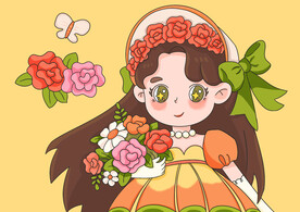 女孩卡通简笔画涂色版