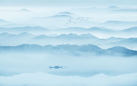 现代意境新中式山水背景壁画图