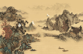 新中式手绘水墨国画意境山水硬包