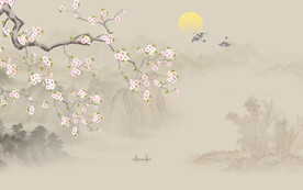 新中式工笔花鸟画背景墙