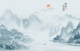 水墨江南水乡背景墙