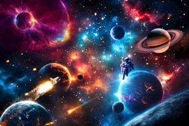 梦幻星空外太空火箭宇宙星球背景