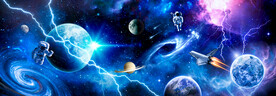 太空星球宇宙闪电火箭宇航员背景