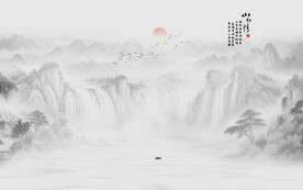 中国风意境水墨画背景墙壁画