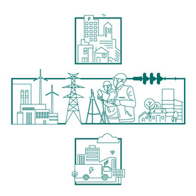 国家电网电力图标插画线描图