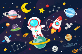 卡通宇航员太空星球火箭星空背景