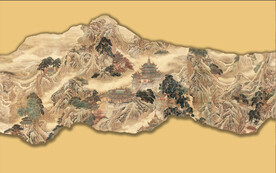 原创中式轻奢抽象水墨金色山水背