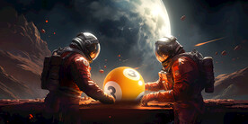 创意太空宇宙宇航员台球广告展板