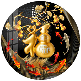 金色葫芦九鱼圆形装饰画
