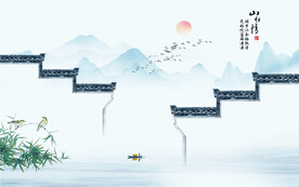水墨江南水乡背景墙