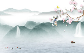 最新 淡雅中式山水 TiF分层