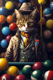 帅气猫咪台球壁画挂画装饰画壁纸