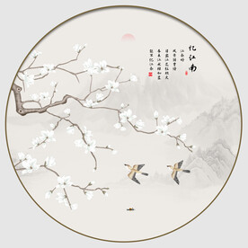 新中式圆形花鸟画
