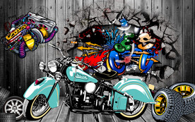 摩托车涂鸦背景墙