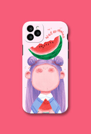 红色手绘可爱人物插画手机壳