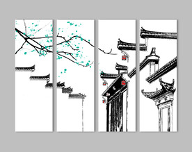 写意新中式装饰画马头墙