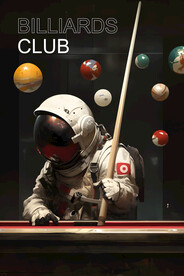 创意宇航员打台球广告展板壁画