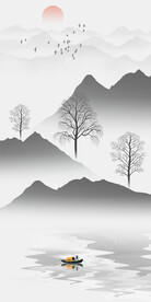 中式山水抽象意境水墨山水玄关