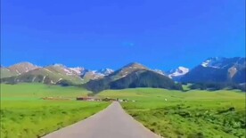 草原蓝天白云河流羊群视频