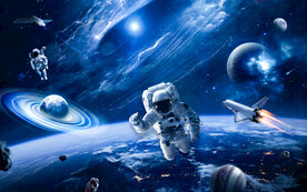 蓝色星球太空火箭宇航员宇宙背景