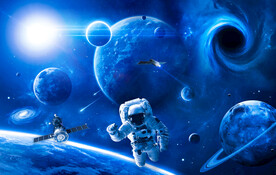 蓝色宇宙星球宇航员卫星太空背景