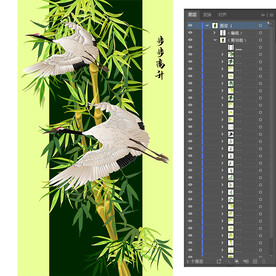 步步高升双鹤图