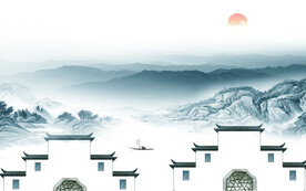 徽派 中式客厅山水 TIF分层