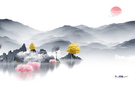 意境 中式客厅山水 TIF分层