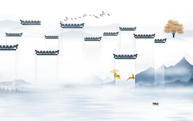 淡雅 高档山水墙画 TIf分层