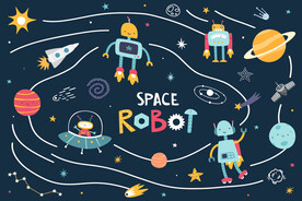 卡通机器人星球太空宇宙儿童背景